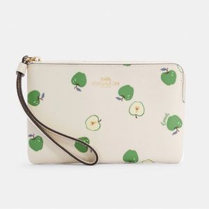 Coach Corner Zip Wristlet with Apple Print Leather